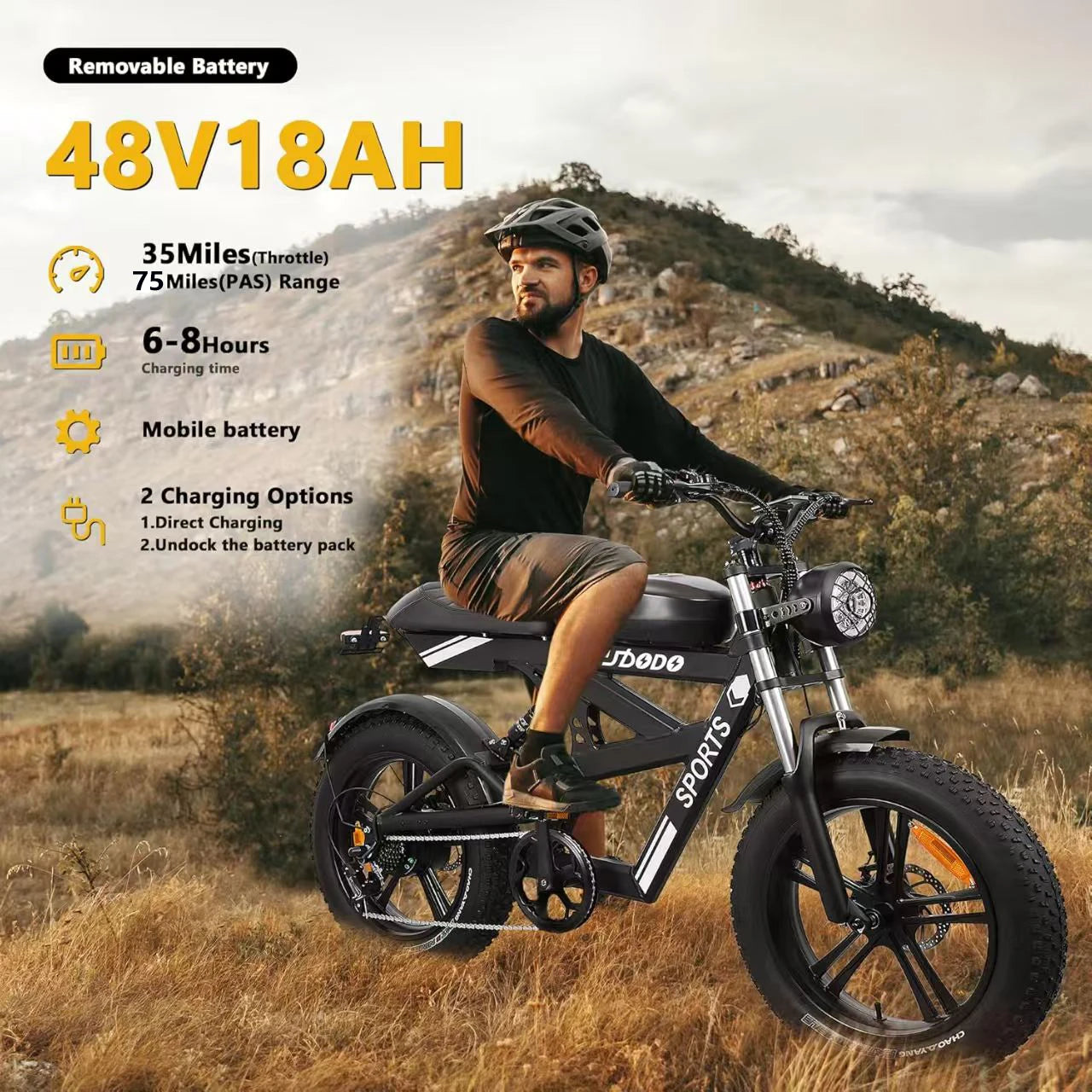 Adult Fat Tire Electric Bike 1500W Peak 35 MPH 48V 816Wh Battery