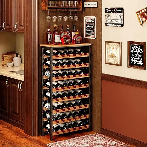 Freestanding Eight Tier Wooden Wine Rack For Floor Storage