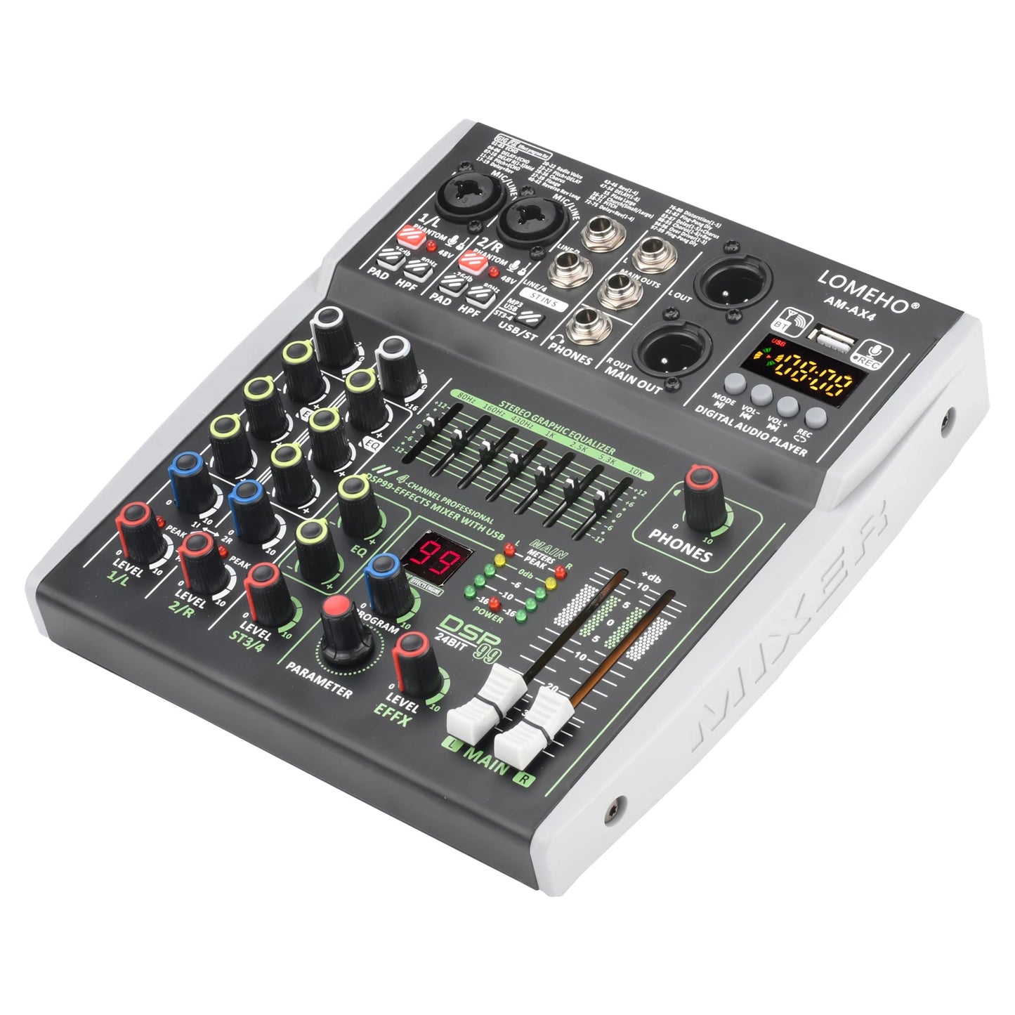 4/6 Channel Lomeho Audio DJ Mixer with Bluetooth and DSP Effects
