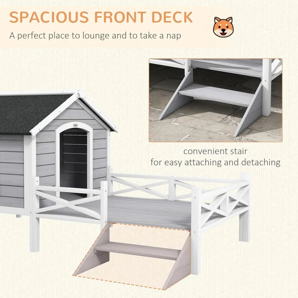 Wooden Outdoor Dog House with Porch and Water-Resistant Roof - Antland Marketplace