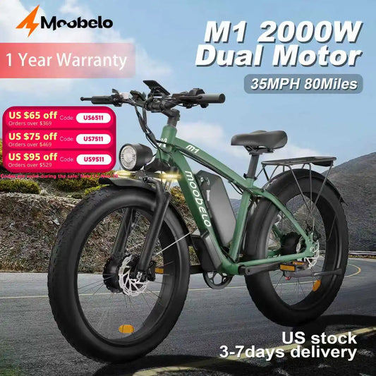 Moobelo M1 48V 2000W Dual Motor Fat Tire E Bike Front Suspension 26 Inch