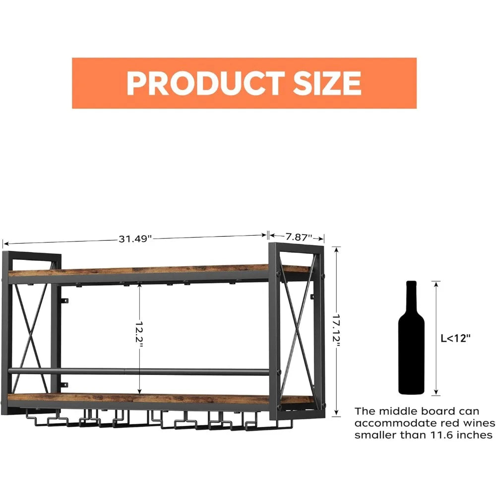 Rustic Wall Mounted Wine Rack With Bottle And Glass Storage