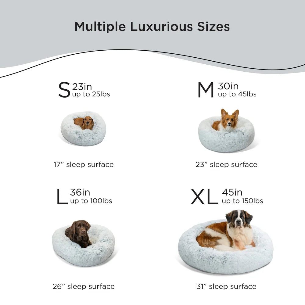 Soft Calming Donut Pet Bed Plush Fur Comfort Bolster Mattress For Small And Medium Dogs Or Cats Dirt Resistant Easy Wash