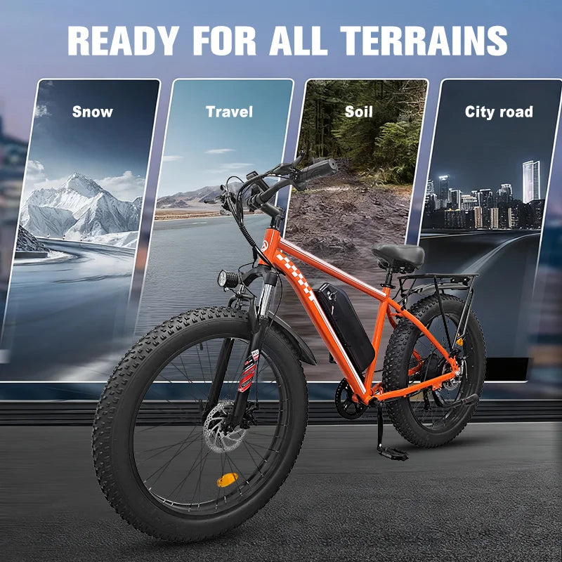 High Power 1000W Fat Tire Electric Bike With 48V Battery