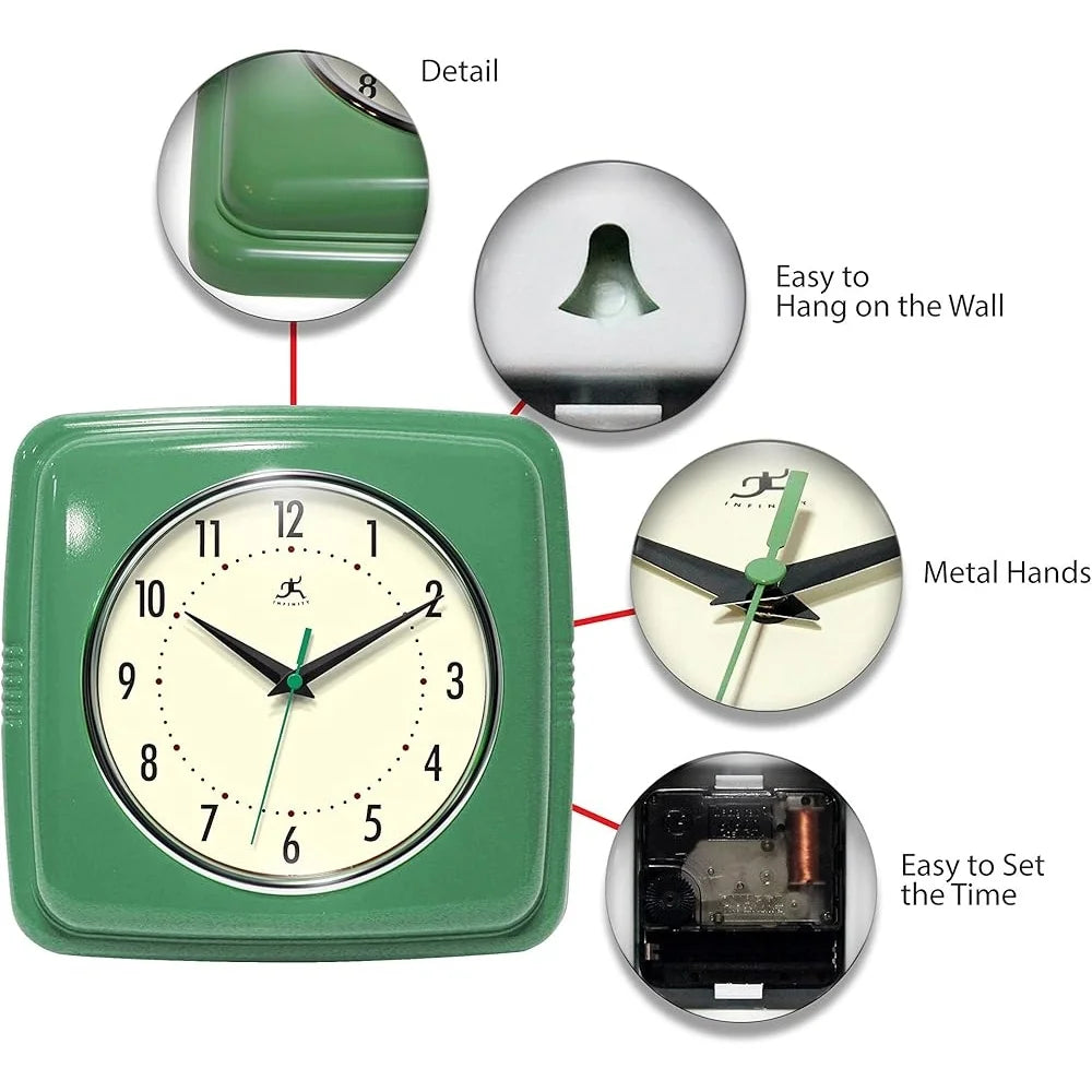 Square Silent Retro Wall Clock 9 Inch Quartz Sweep Movement