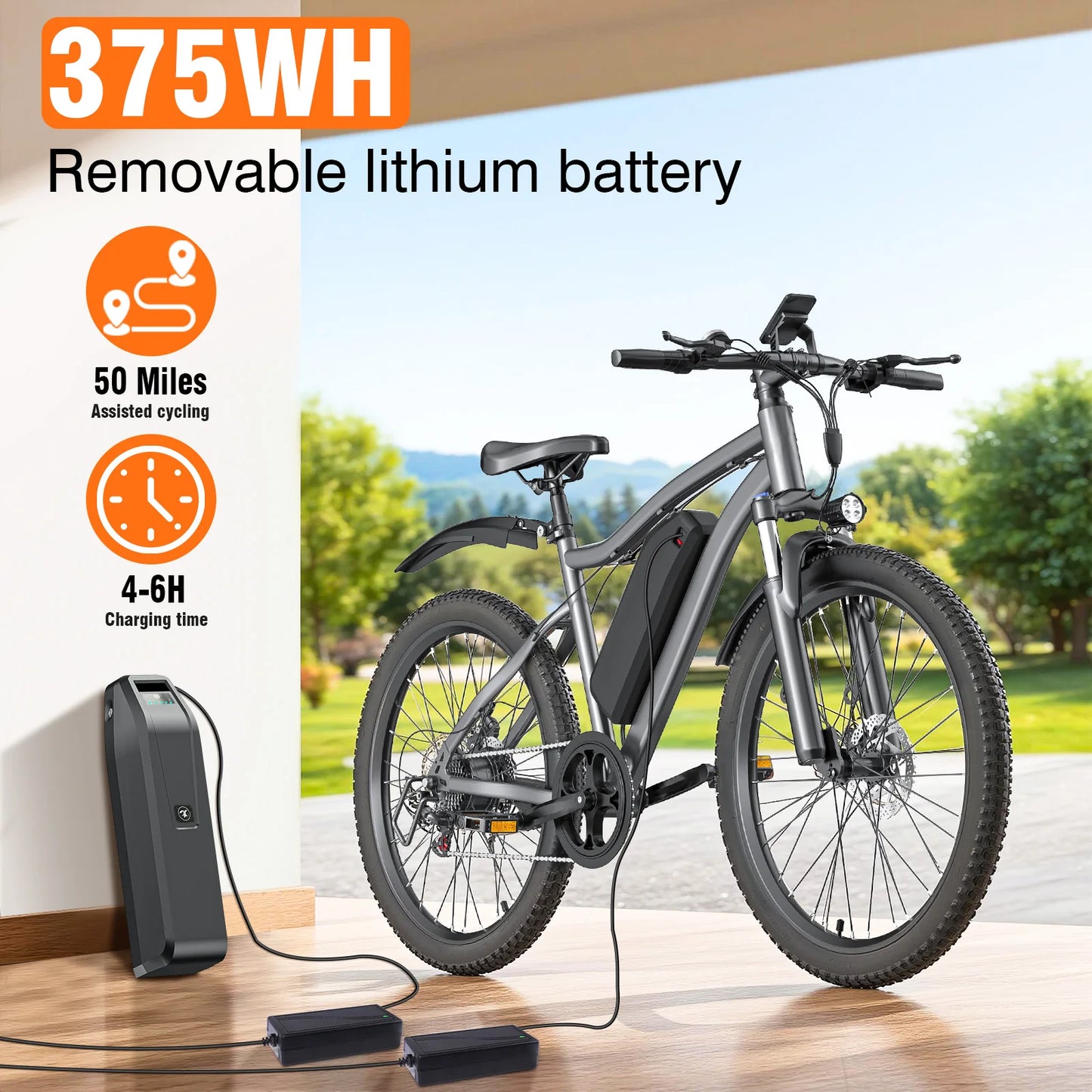 Terrosor 720W Electric Mountain Bike 26 Inch With Removable 36V Battery