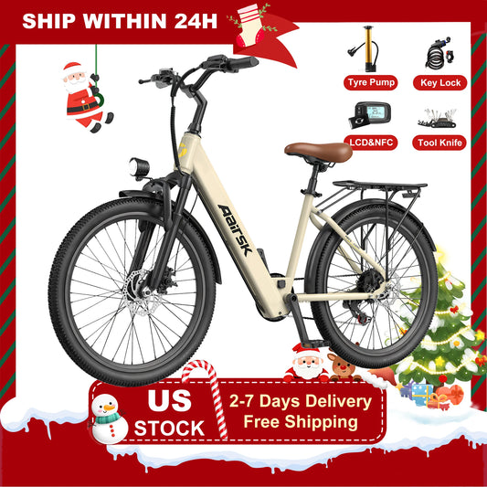 750W Electric Bike 24 Inch Wheel Dual Disc Brakes 7 Speed For Adults