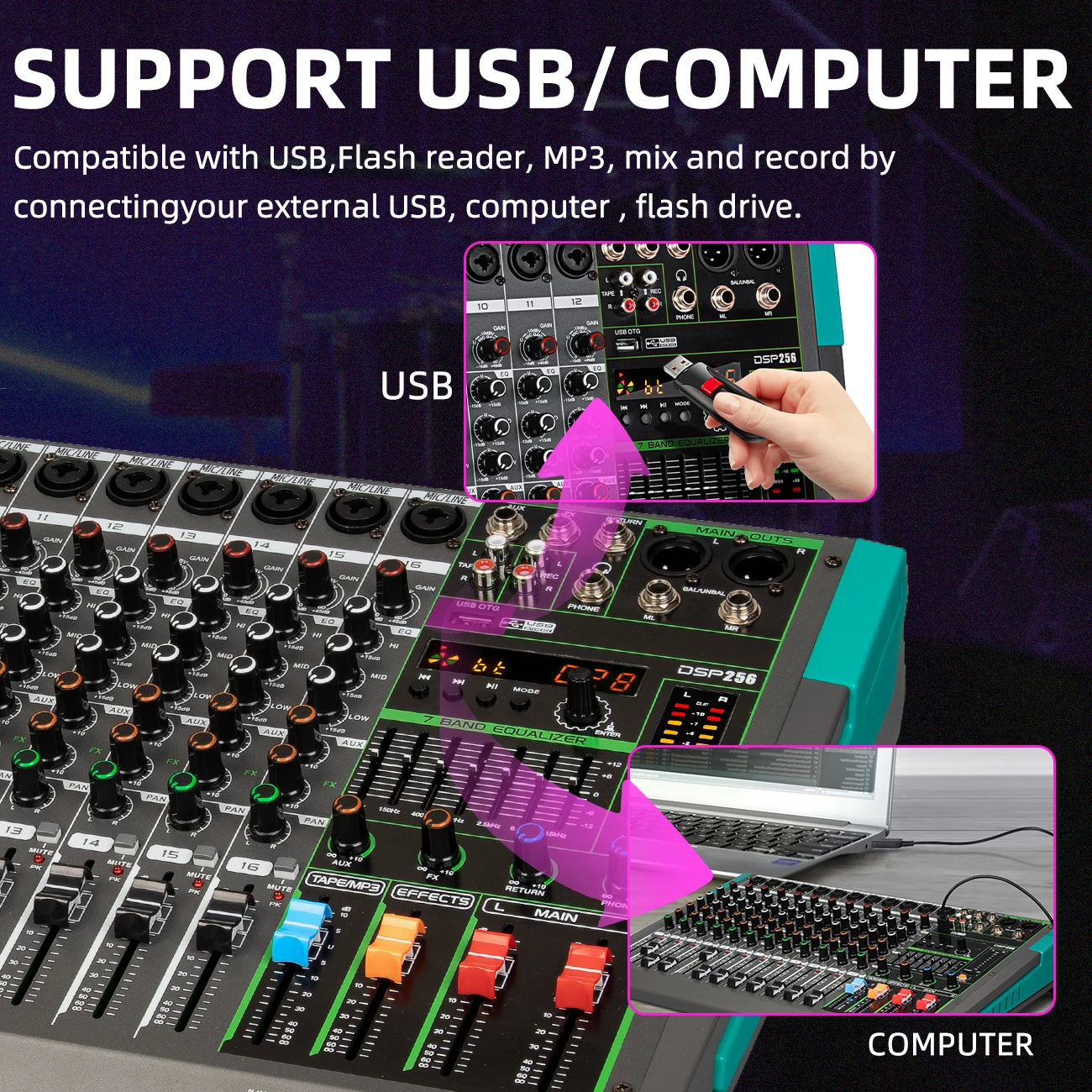 16 Channels DJ Mixer with 256 DSP Effects and USB Connectivity