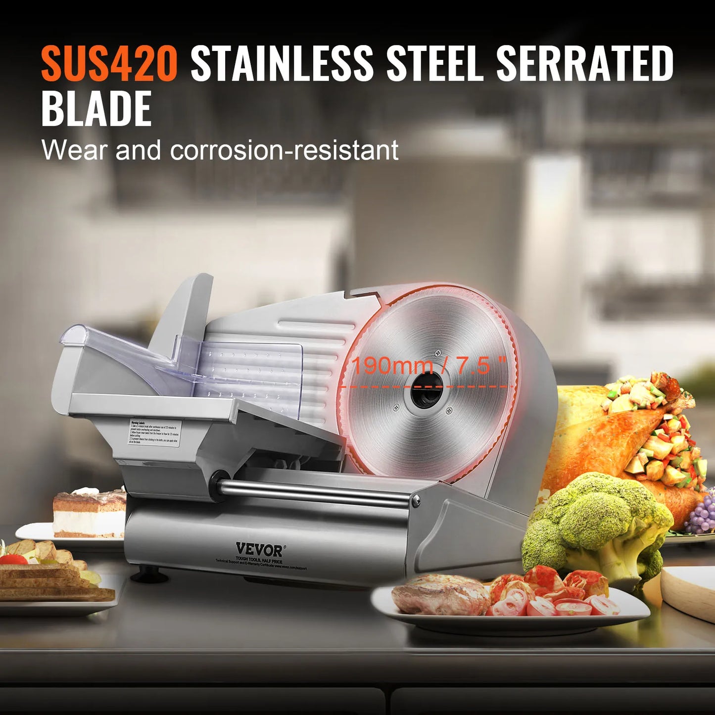 SucceBuy Electric Meat Slicer Deli Cutter SUS420 Stainless