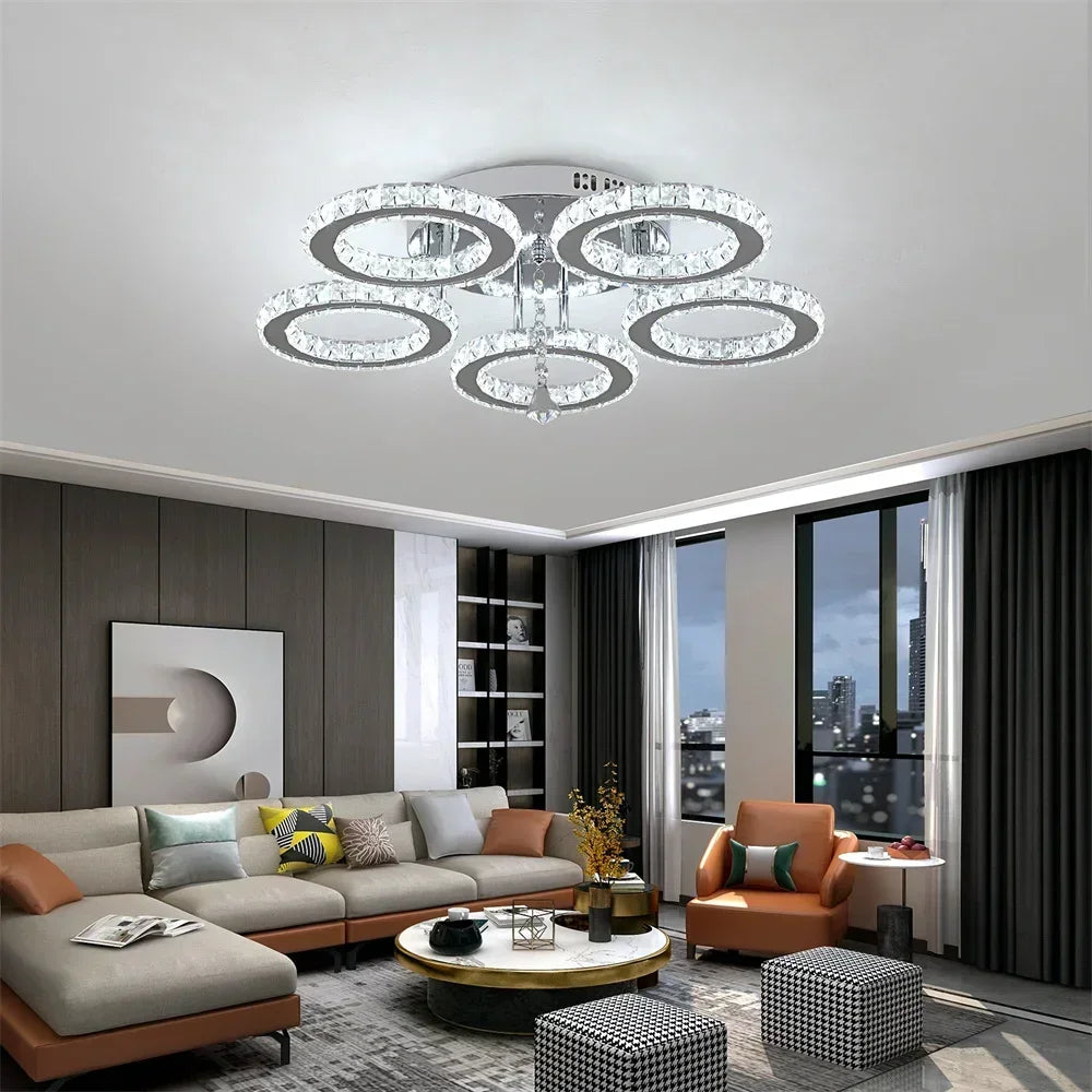 Modern Crystal Chandelier Flush Mount Ceiling Light Fixture