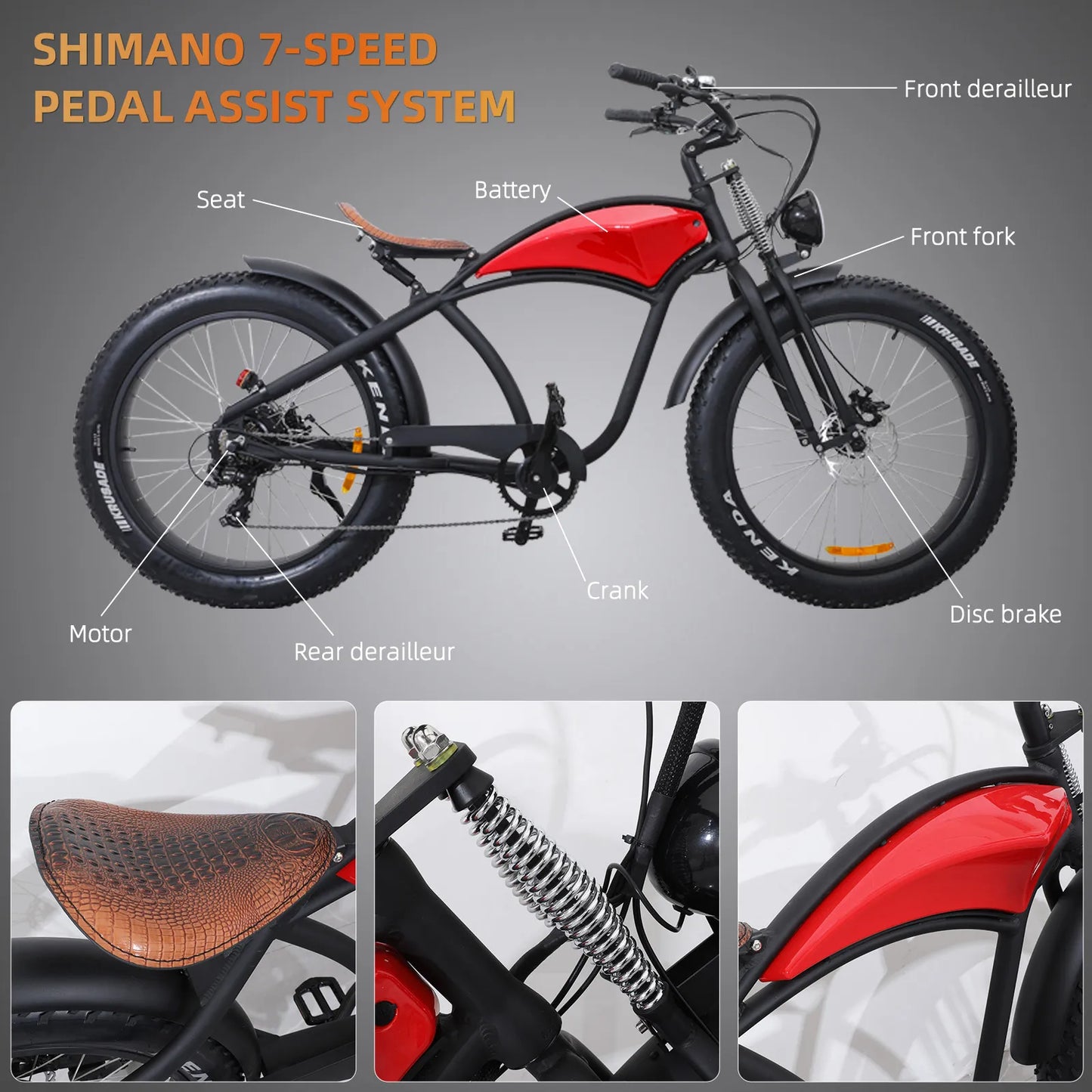 Electric All Terrain Fat Tire Mountain Bike 750W Class 3 Ebike 48V 15Ah