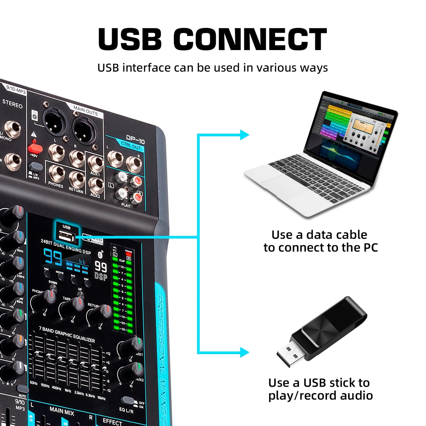 IKGE DP-10 Audio Mixer 10 Channel Bluetooth DJ Controller