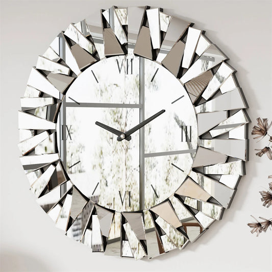 Large 3D Mirrored Wall Clock Sunburst Design 32 Inch - Antland Marketplace