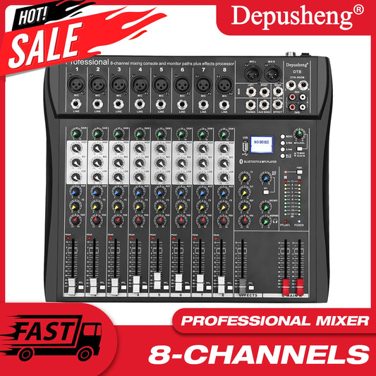 Professional 8 Channel Audio Mixing Console With Bluetooth