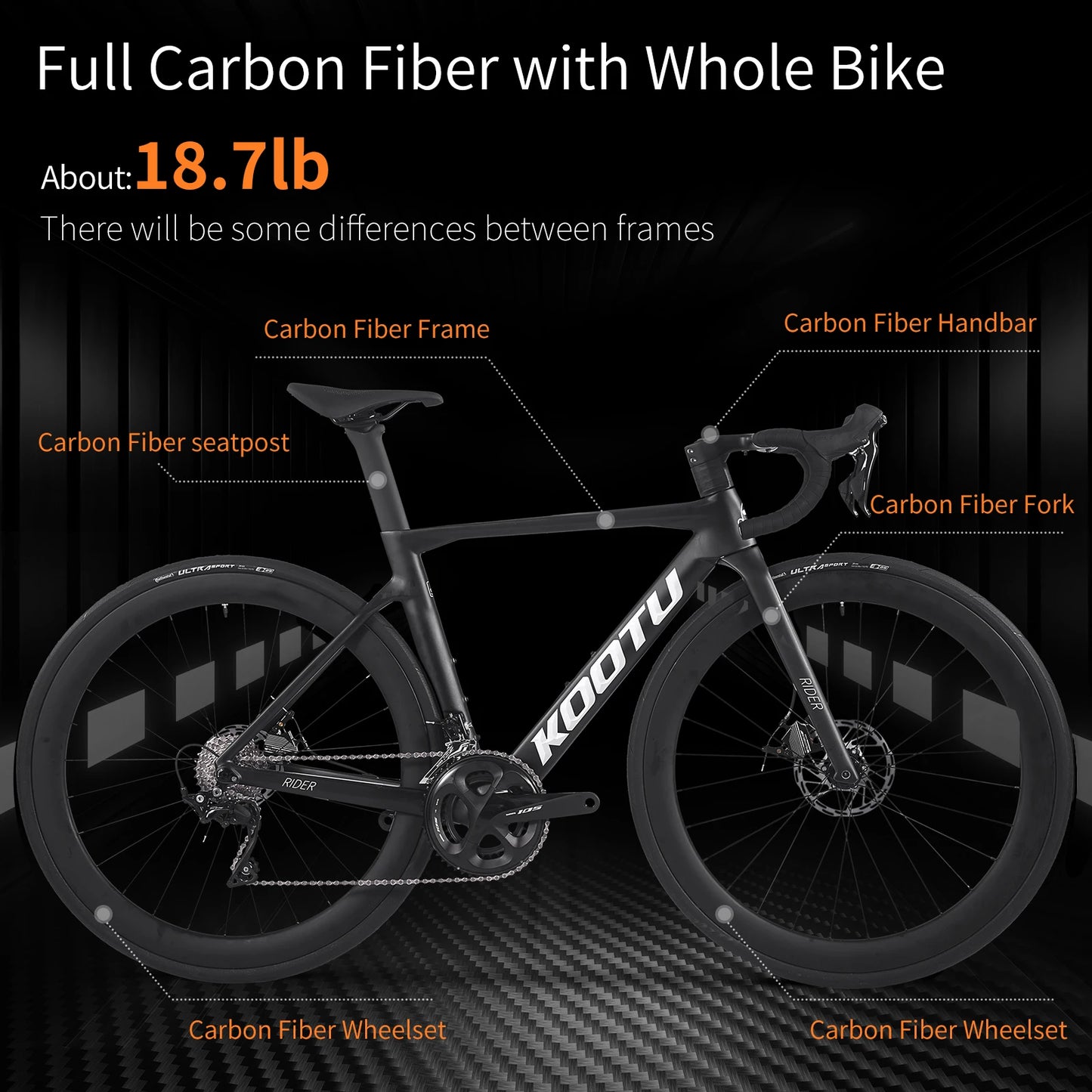 Kootu Carbon Fiber Road Bike with Shimano R7000 22 Speed - Antland Marketplace
