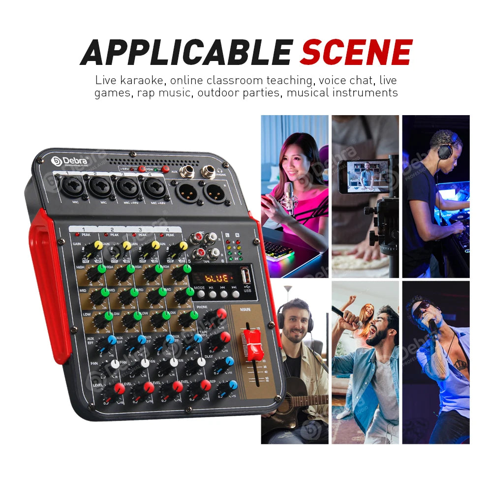 DM4 6 Channel Audio Mixer with Bluetooth and USB Recording