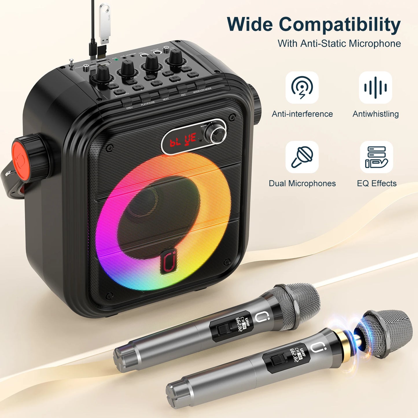 FanFun Portable Bluetooth Speaker with Karaoke and FM Radio