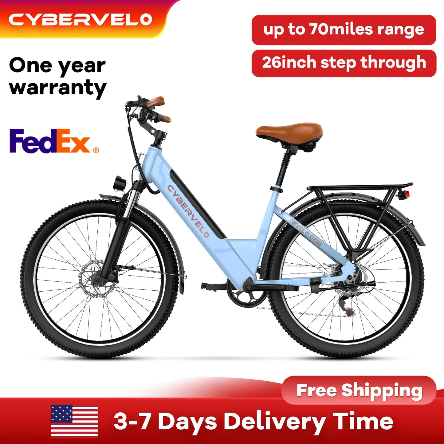 26 Inch Step Thru Electric Bicycle EK2 With Removable Lithium Battery 1000W