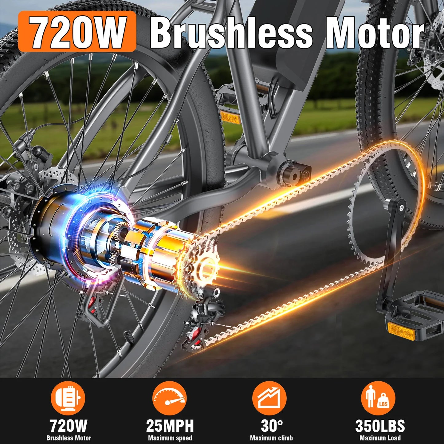 Terrosor 720W Electric Mountain Bike 26 Inch With Removable 36V Battery