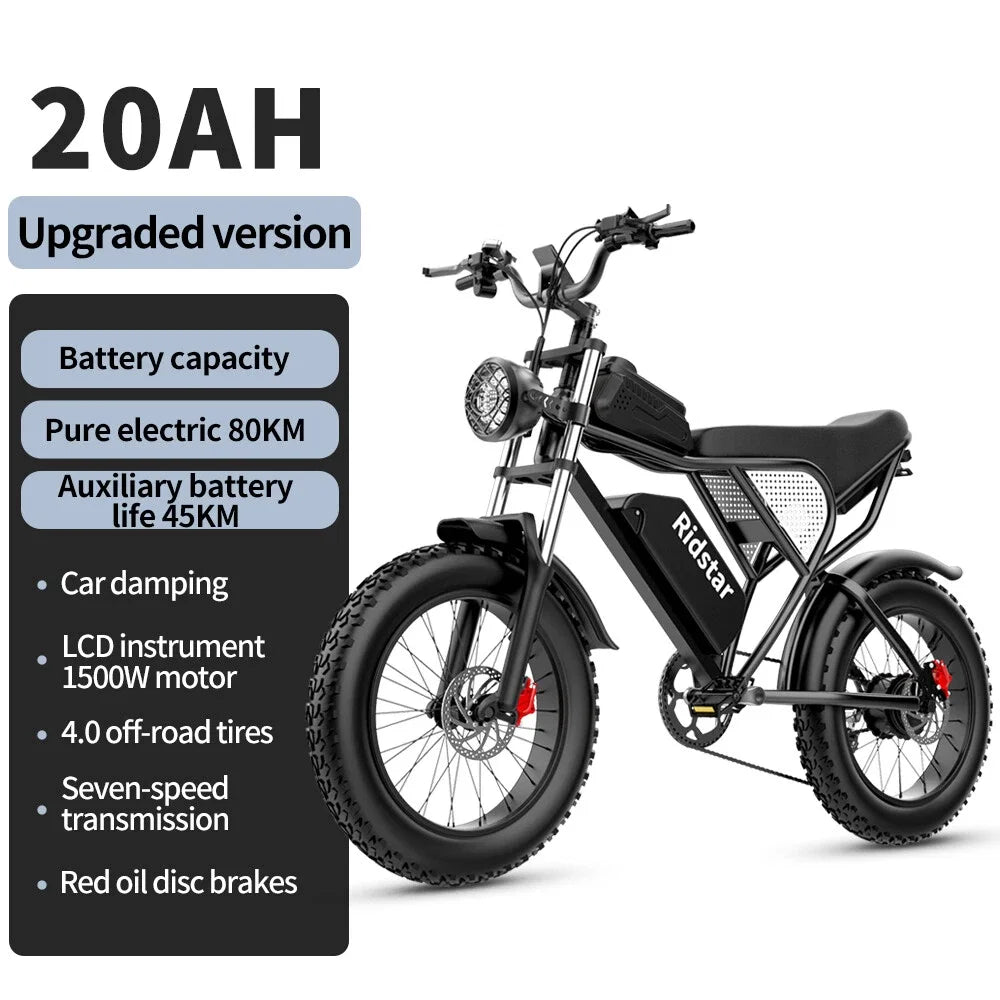 Ridstar Q20 1500W Fat Tire Electric Bike For Off Road Snow