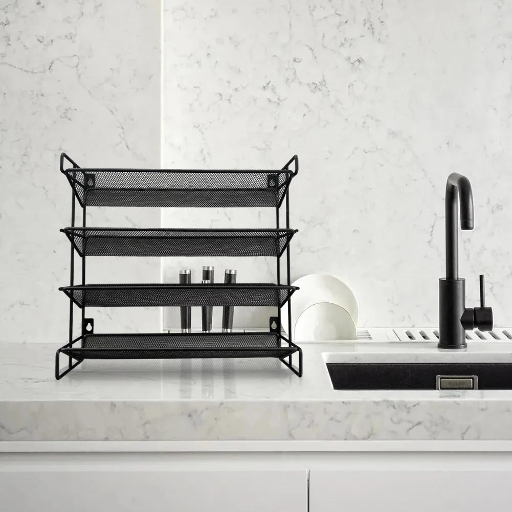 4 Tier Spice Jar Organizer Space Saving Metal Kitchen Rack