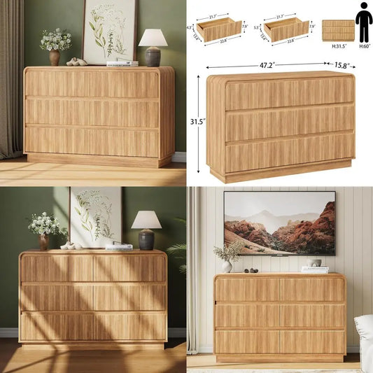 Modern Curved 6 Drawer Dresser 48W Wood Chest Bedroom