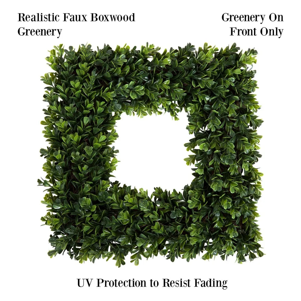 Artificial Boxwood Wreath 16.5 Inch Square Indoor Outdoor