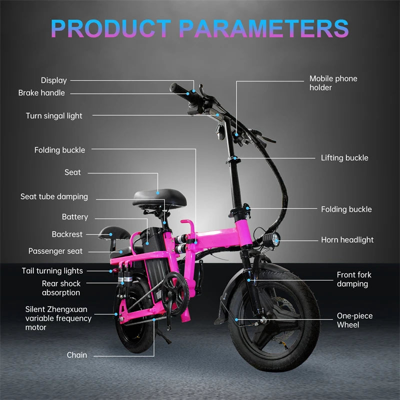Folding Electric Bicycle 500W Peak Motor 48V 20Ah Long Range Commuter Bike