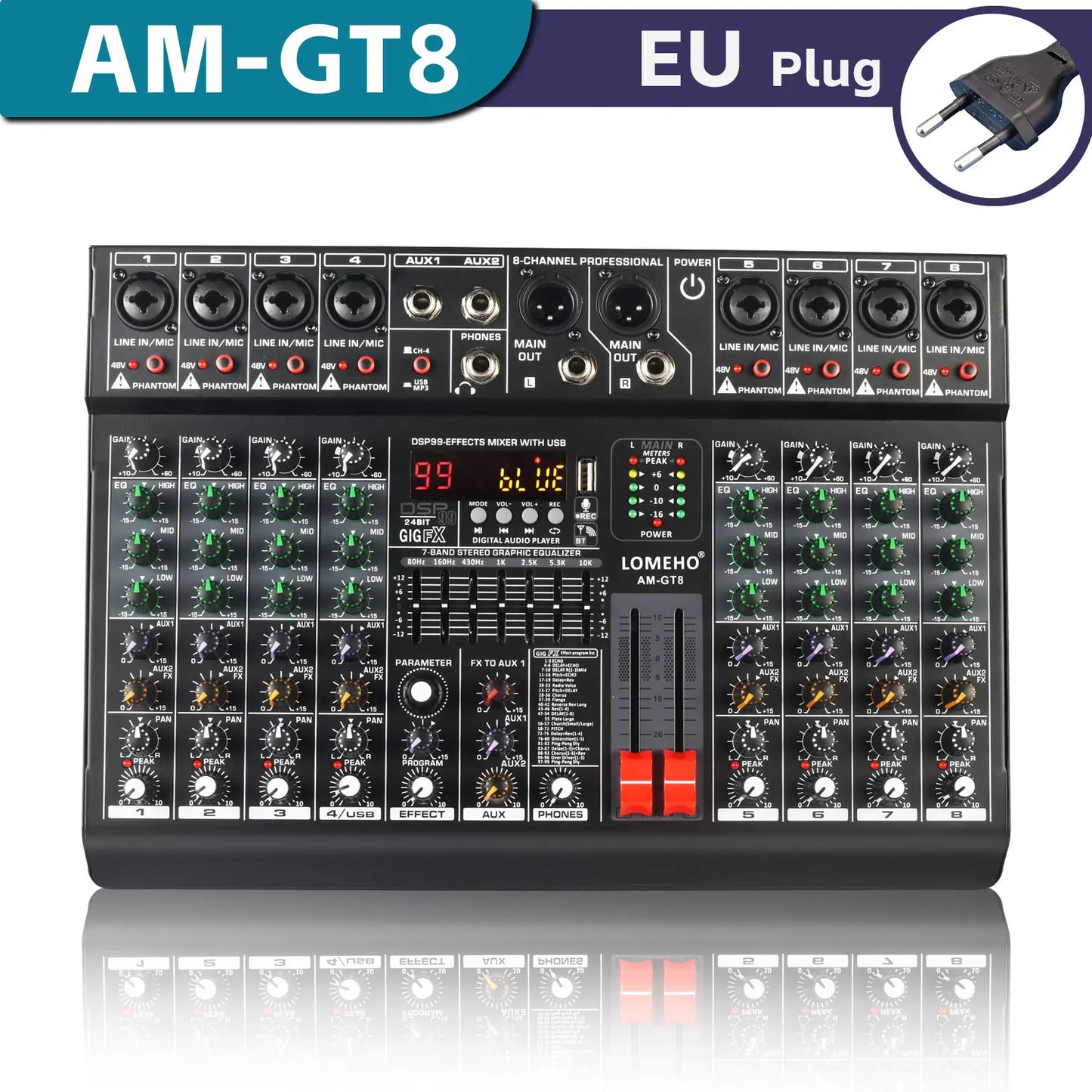 LOMEHO 7 Band EQ Audio Mixer 6 8 Channel DJ Console