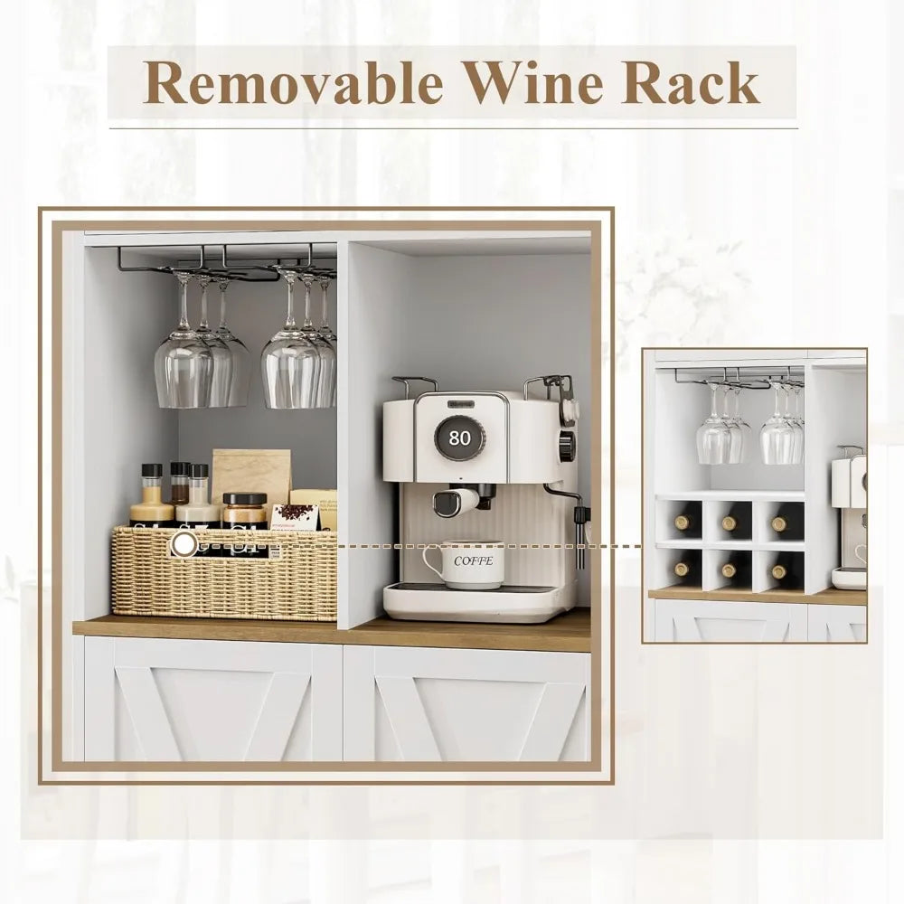 71 Inch Tall Farmhouse Pantry Cabinet With Microwave Stand