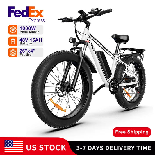QNQ 1500W Fat Tire Electric Bike 26x4 48V Battery Hydraulic Brakes