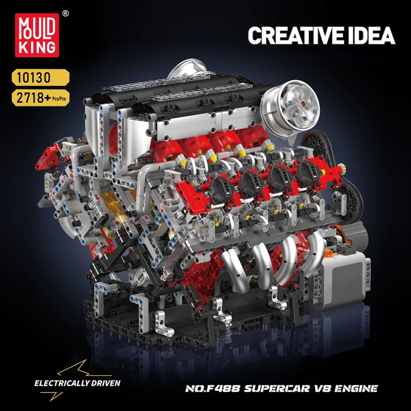 Mould King 10130 F488 Supercar V8 Engine Building Set