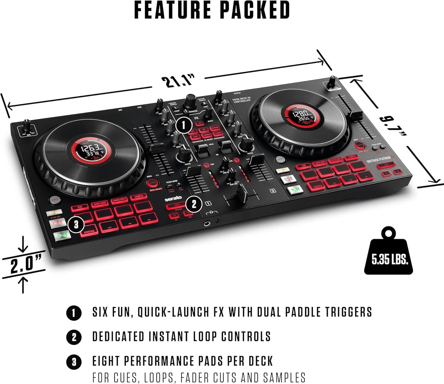 Professional DJ Mixer with Built-in Audio Interface and FX Paddles