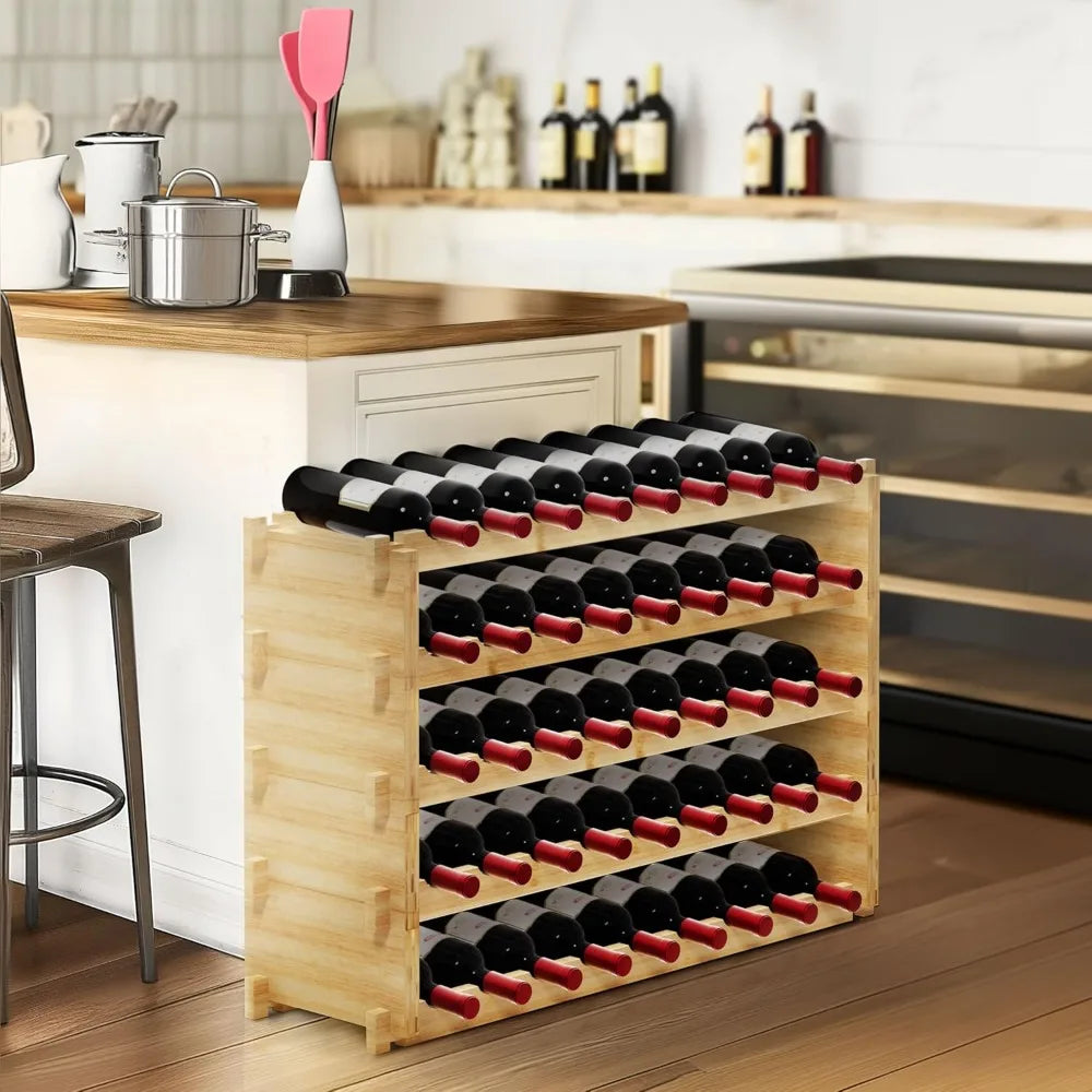 Finnhomy 45 Bottle 5 Tier Natural Bamboo Wine Rack Display