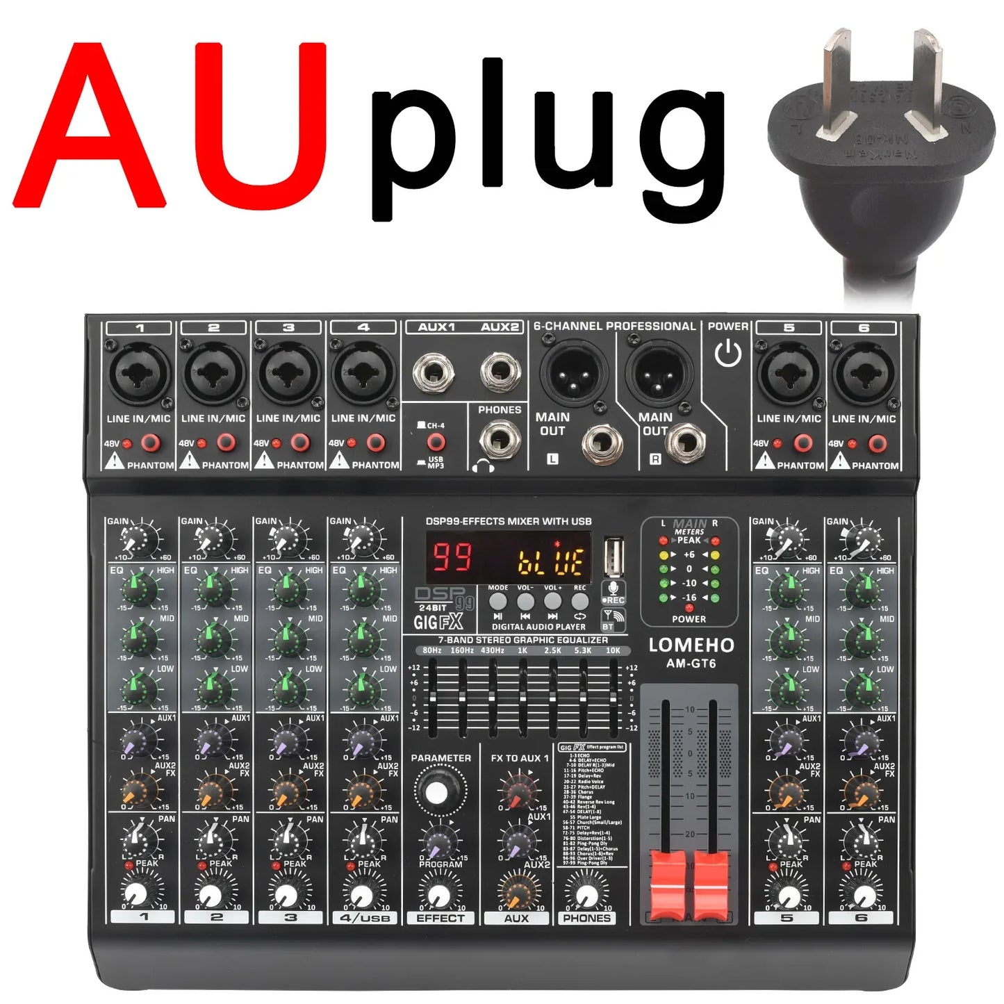 LOMEHO 7 Band EQ Audio Mixer 6 8 Channel DJ Console