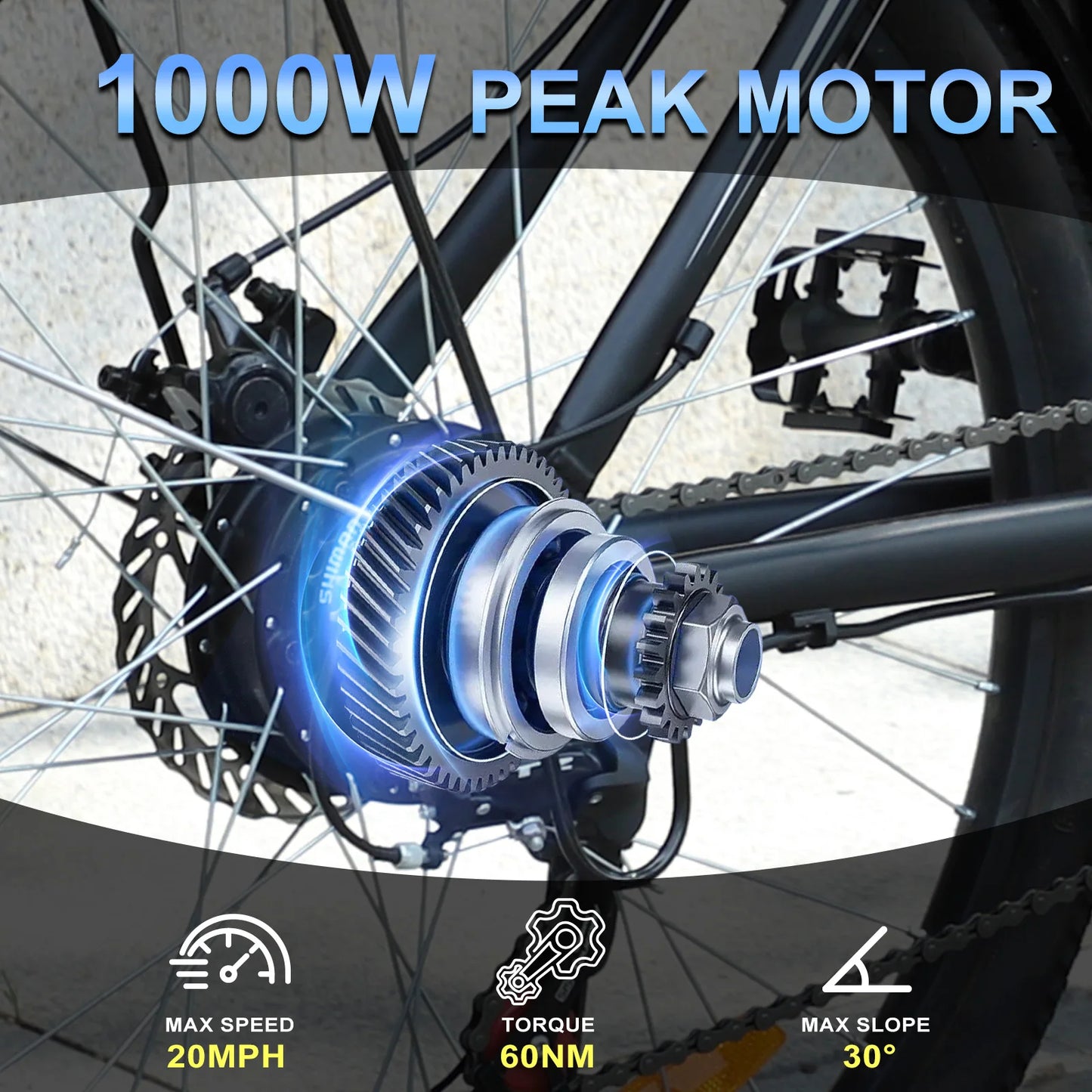 ZNH 1000W Electric Mountain Bike For Adults 26 Inch 48V Battery 60 Mile Range