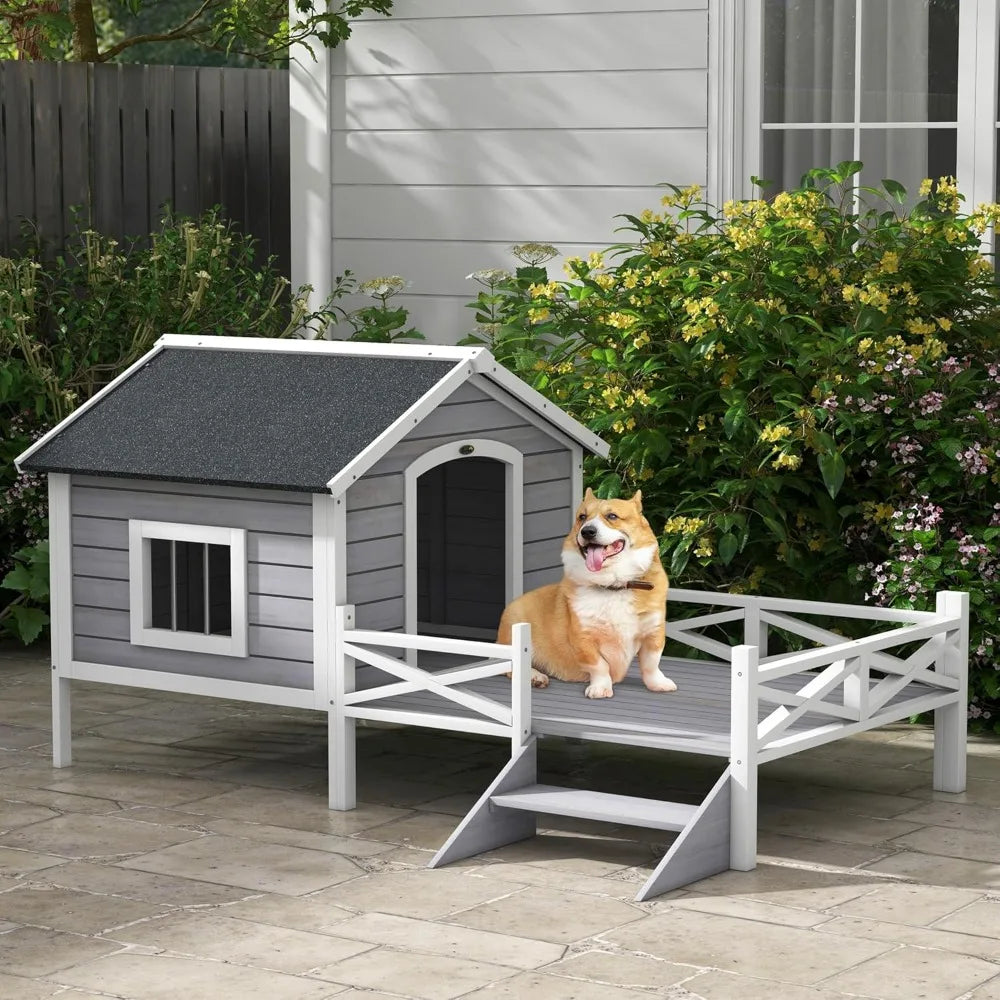 Wooden Outdoor Dog House with Porch and Water-Resistant Roof - Antland Marketplace
