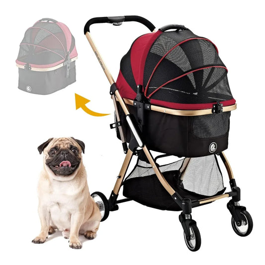 Pista Super Lightweight 3 In 1 Pet Stroller Carrier And Car Seat Red Aluminum Frame