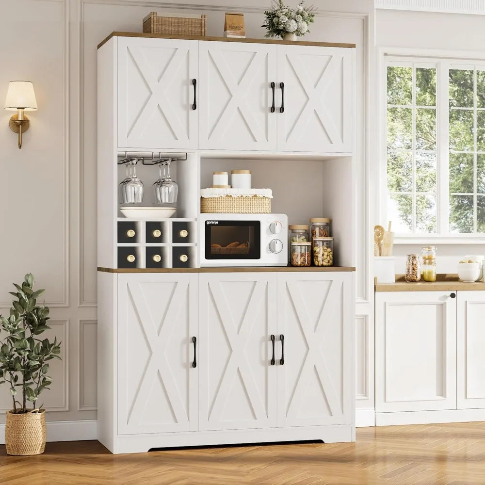 71 Inch Tall Farmhouse Pantry Cabinet With Microwave Stand