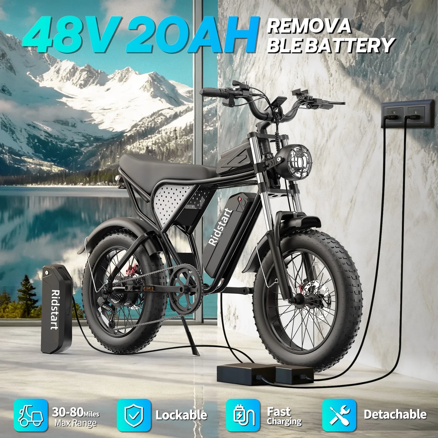 Ridstar Q20 1500W Fat Tire Electric Bike For Off Road Snow