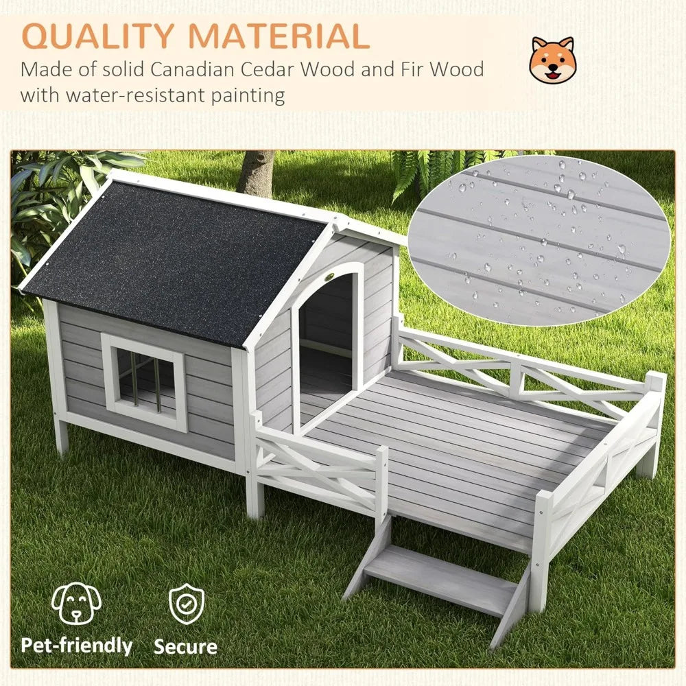 Wooden Outdoor Dog House with Porch and Water-Resistant Roof - Antland Marketplace