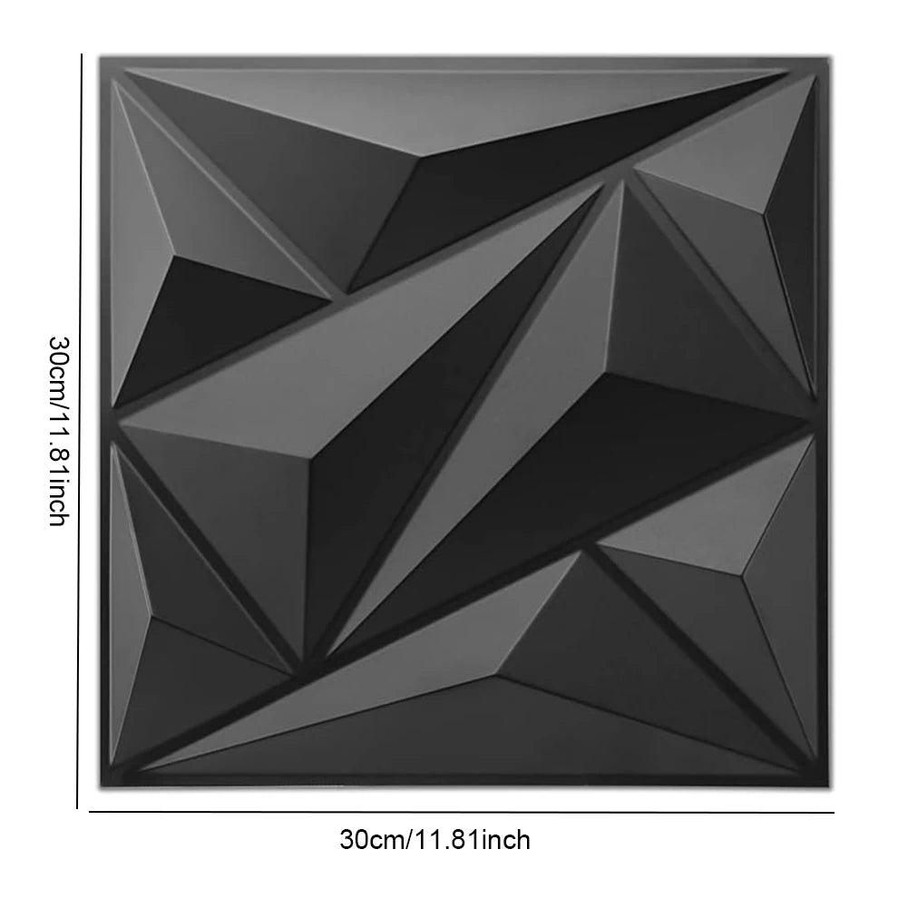 3D Diamond PVC Wall Panels 30x30cm Black White Decor