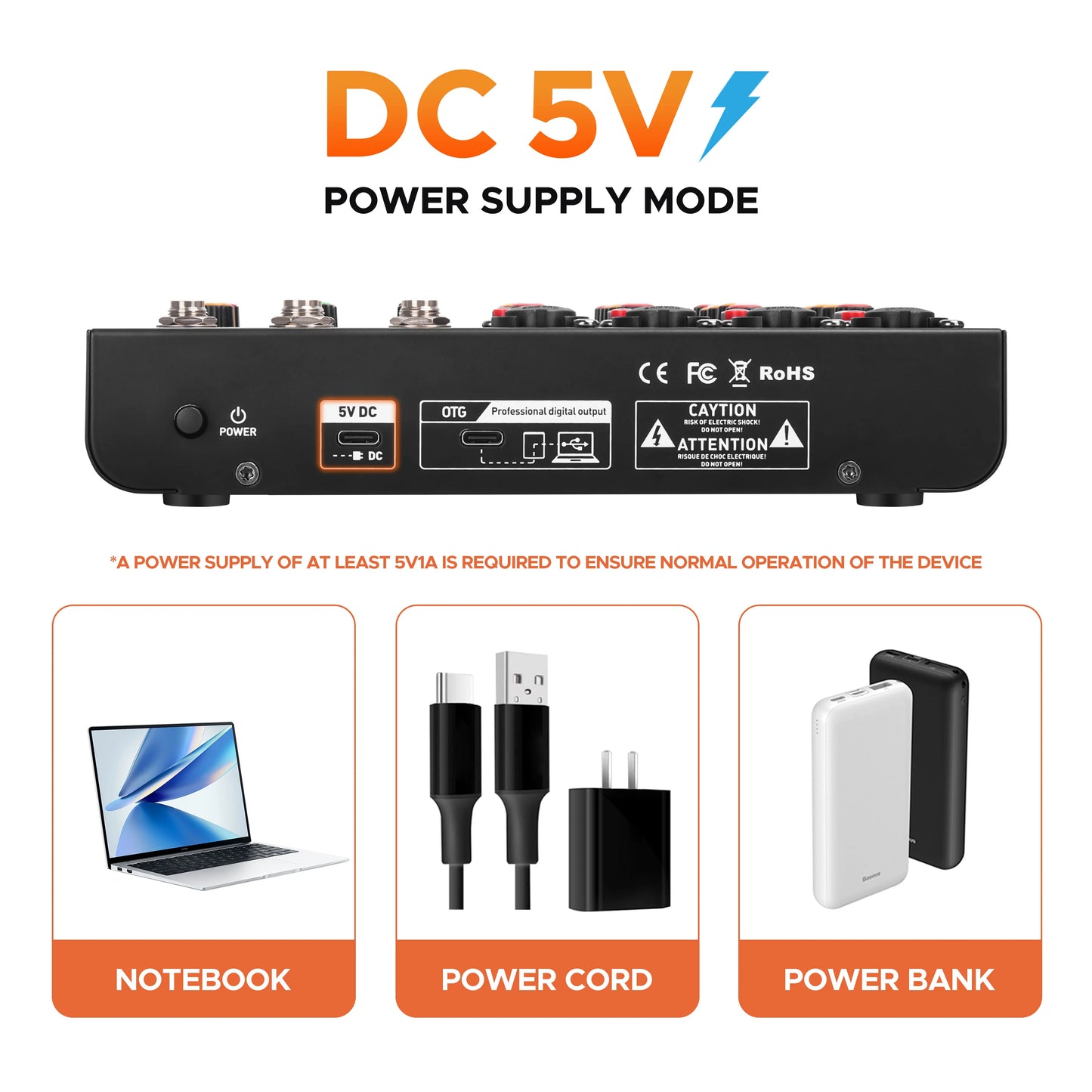 Mini 6 Bluetooth 6-Channel DJ Mixer with Reverb Sound Card