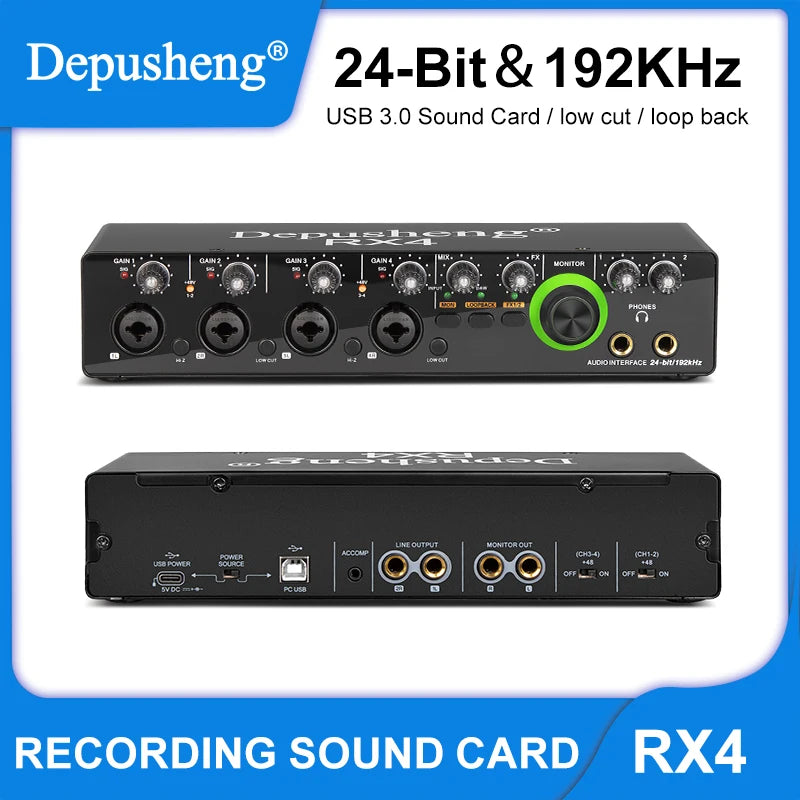 Professional 4 In 2 Out Audio Interface Sound Card