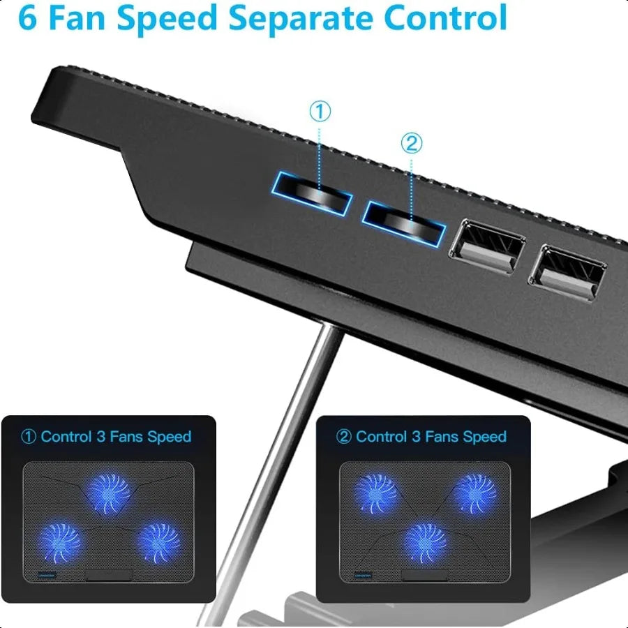 Laptop Cooling Pad With 6 Quiet Fans Adjustable Stand