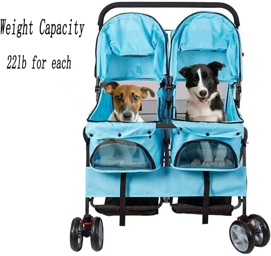 Double Pet Stroller Foldable Twin Dog Stroller With Storage