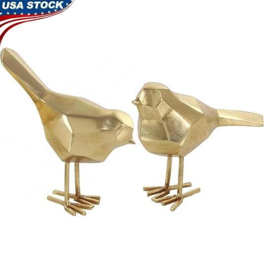 Glamorous Polystone Bird Sculptures Set Of 2 Gold Finish