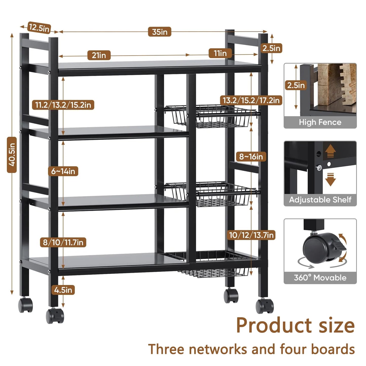 Movable Kitchen Vegetable Basket Storage Rack For Cabinets