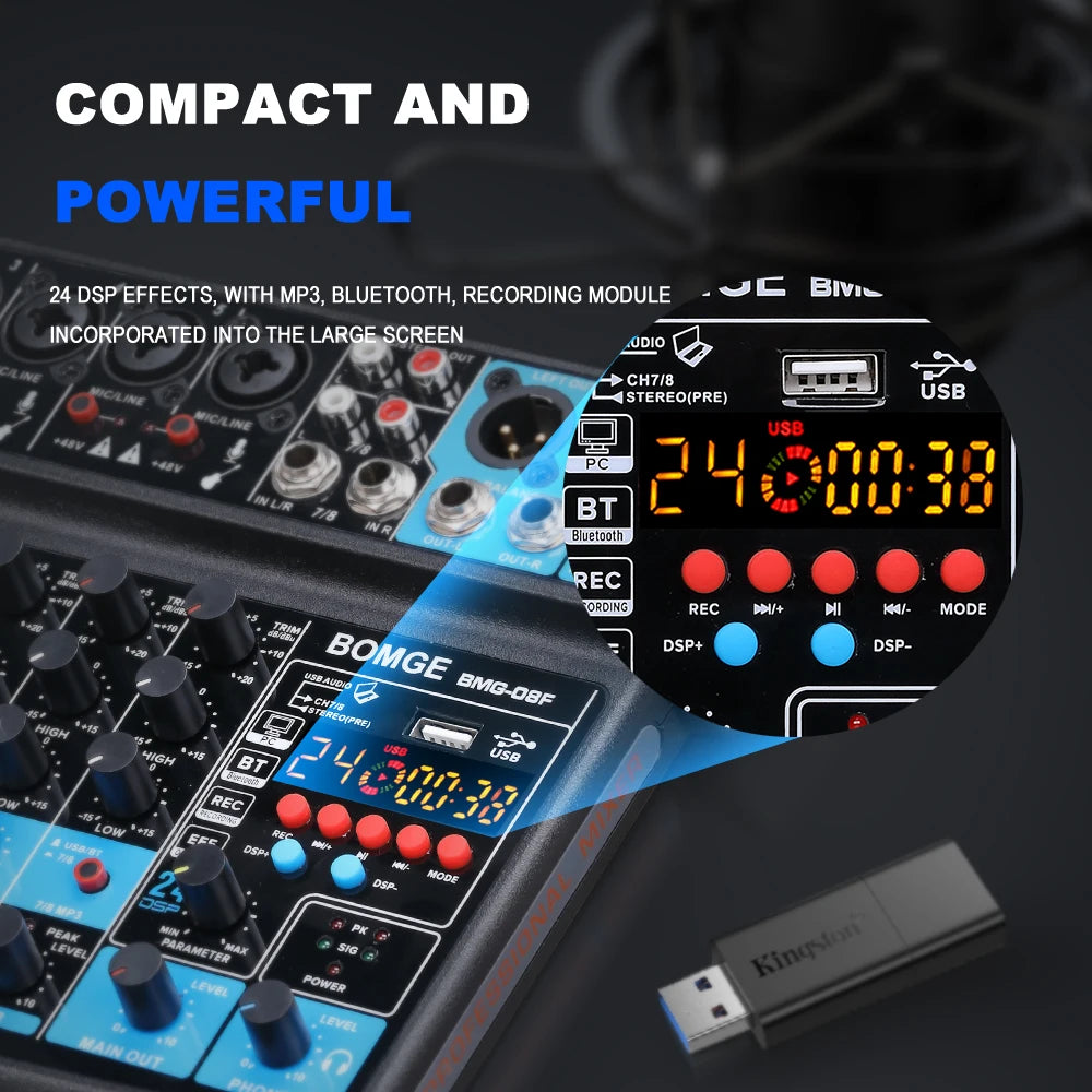 TAVOSOP 8 Channel Audio Mixer with Bluetooth and USB Recording
