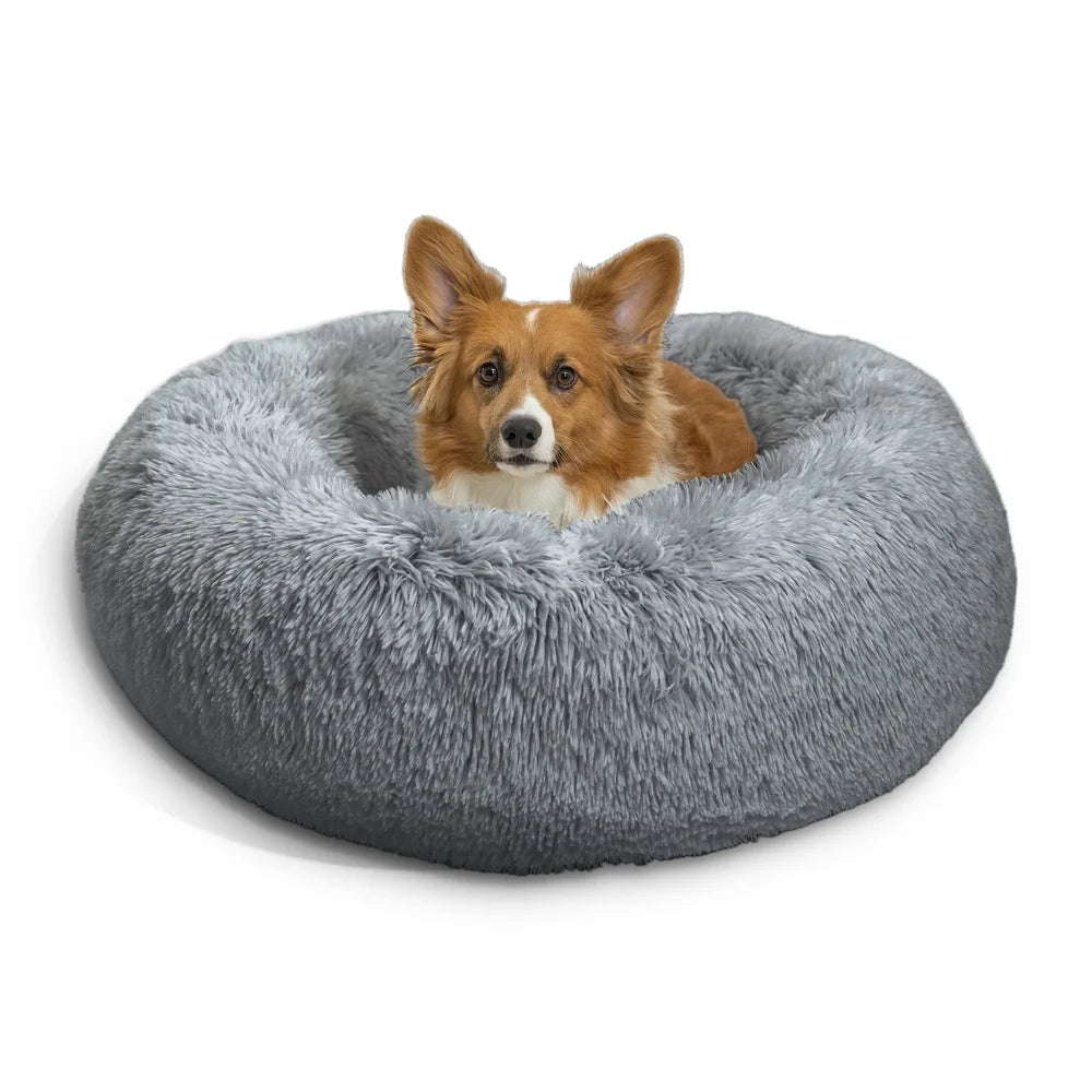 Soft Calming Donut Pet Bed Plush Fur Comfort Bolster Mattress For Small And Medium Dogs Or Cats Dirt Resistant Easy Wash